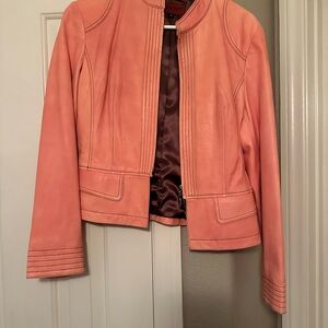 Coral Leather Jacket - Women's Tailored Boutique Sourced Zip-Front Coat
